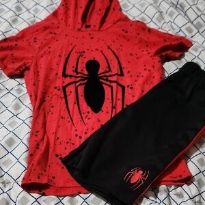 Spider Graphic Red and Black Hoodie Set